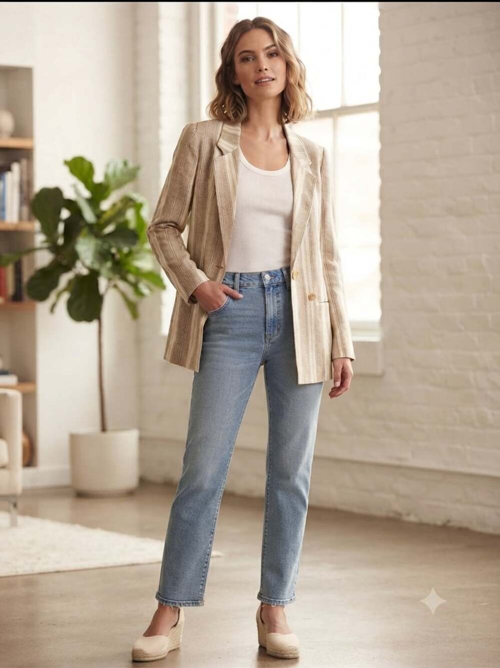André Barreau New York Vintage Striped Linen Blazer, Size 10